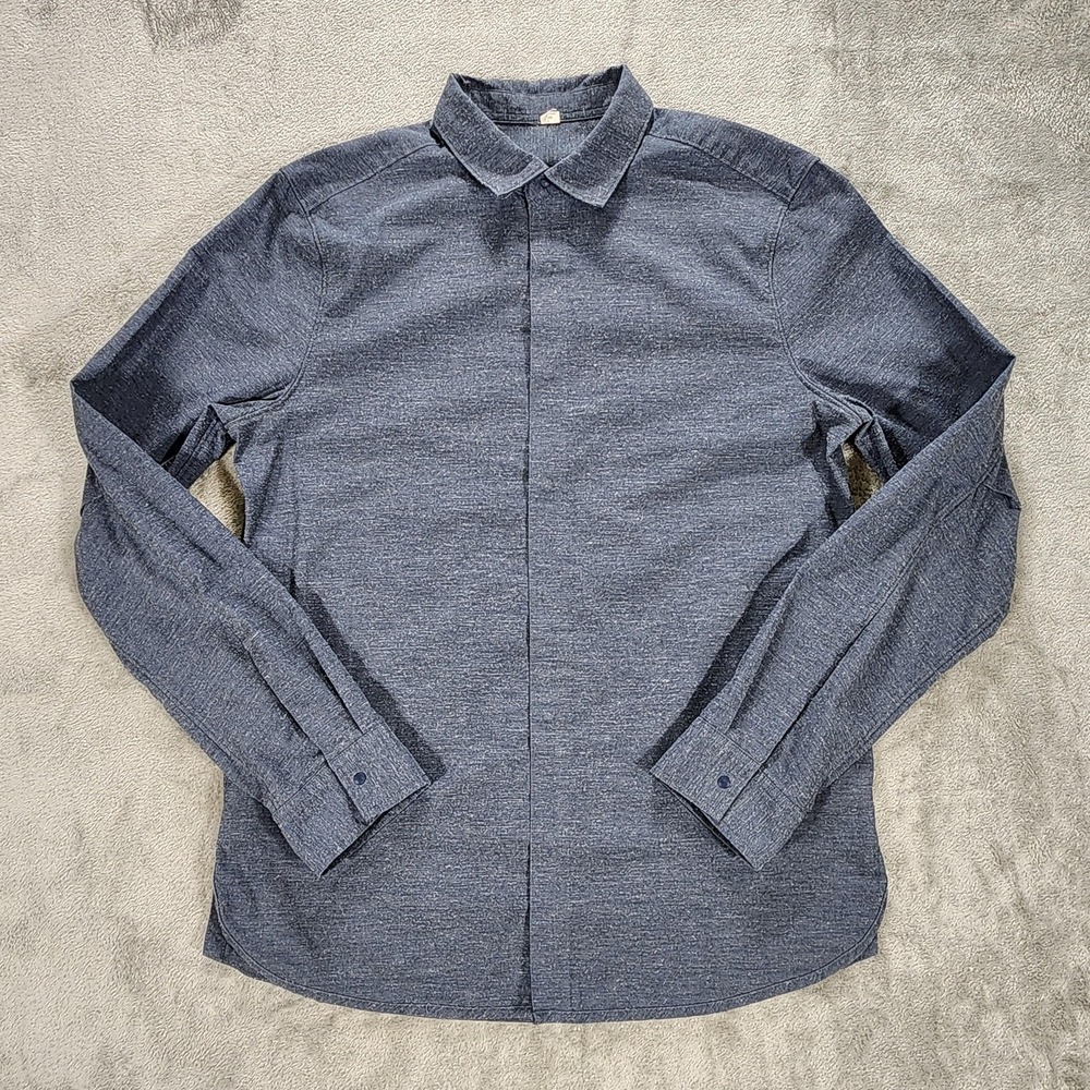 Lululemon Shirt Mens‎ Medium Commission Blue Long Sleeve Button Up Casual Tech